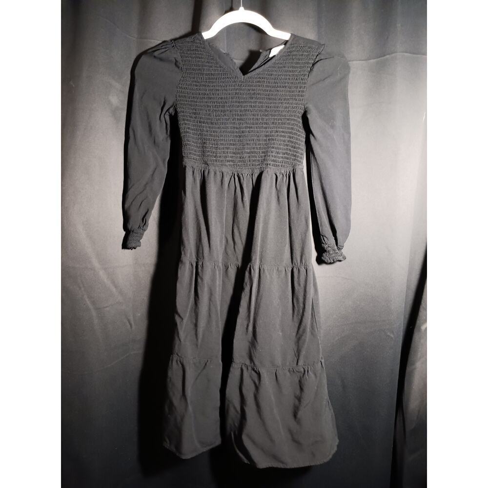 Love Fire Smocked Maxi Dress Girls XS Small Black Long Sleeve Peasant Boho